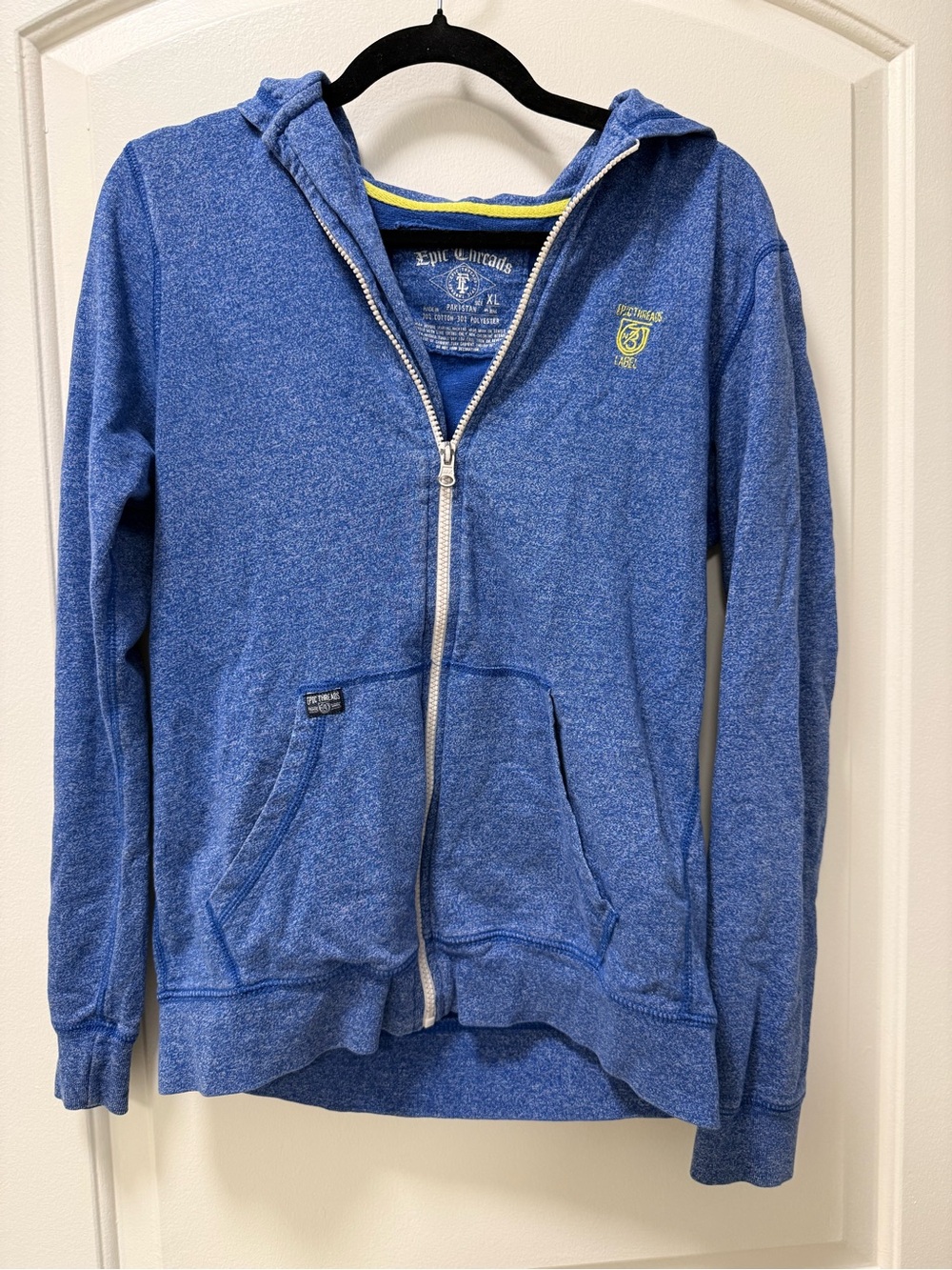 Epic Threads Heathered Blue Zip Hoodie with Yellow Logo Accent